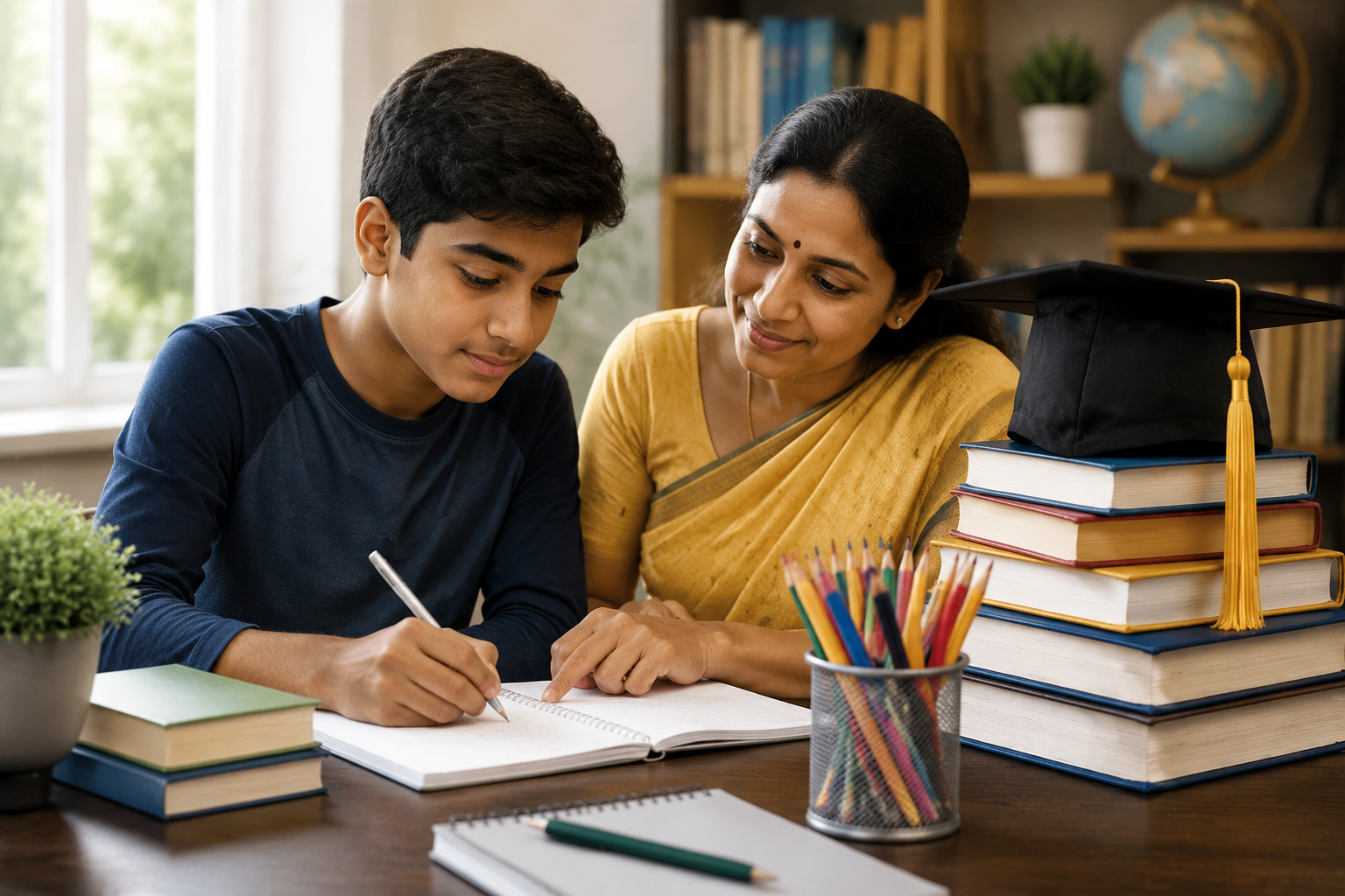 Teacher guiding a student at Vijay Nisha Academy